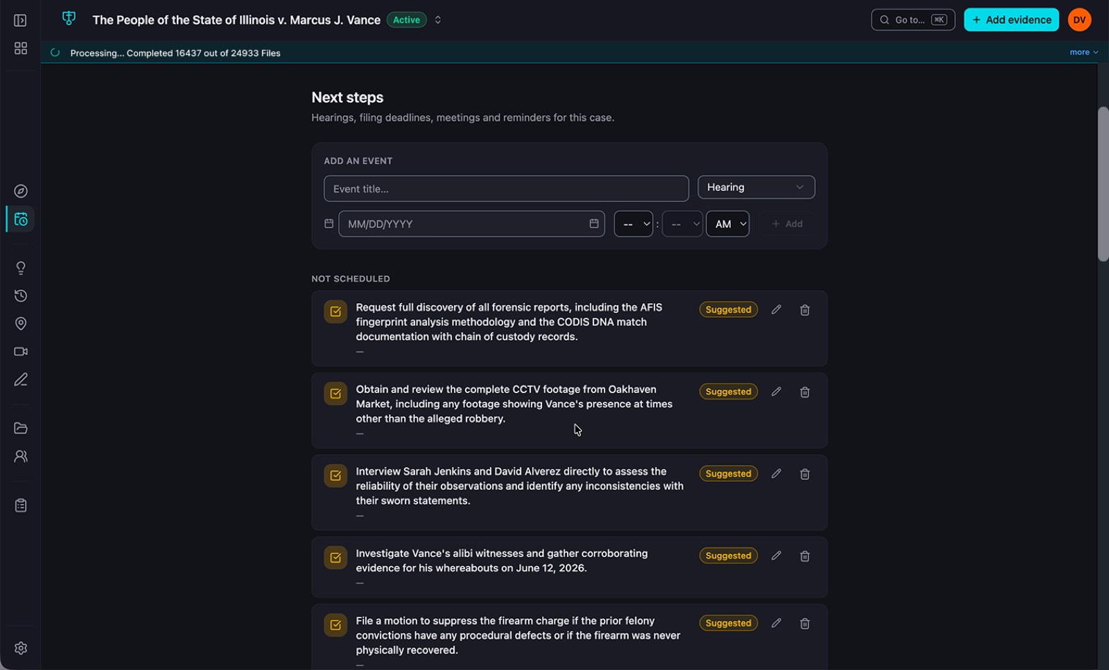 Alarion platform: next steps for the case, listing suggested motions, discovery requests and interviews